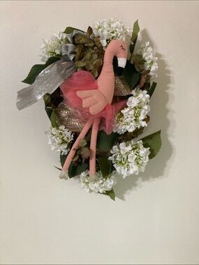 Pink Plush Flamingo Floral Swag Wreath